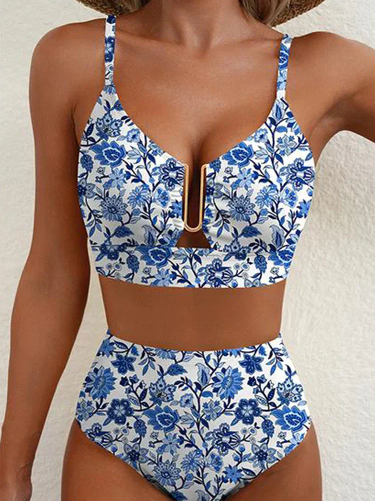2 PIECE BIKINI SET U-WIRE CUTOUT SWIMSUIT