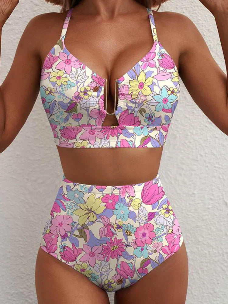 2 PIECE BIKINI SET U-WIRE CUTOUT SWIMSUIT